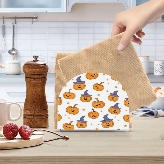 Standing Dining Table Napkin Holder, Napkin Holder for Table Kitchen Acrylic Paper Tissue Organization, Cute Pumpkin and Witch Hat