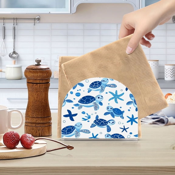 Standing Dining Table Napkin Holder, Napkin Holder for Table Kitchen Acrylic Paper Tissue Organization, Cute Turtles and Starfish