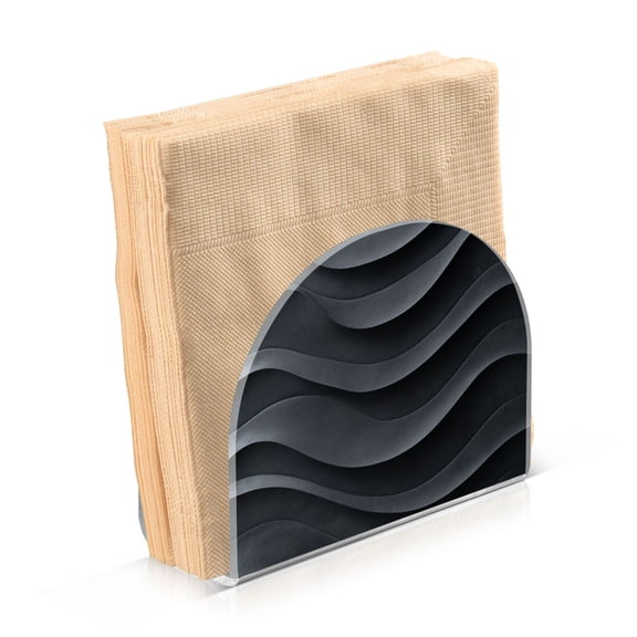 Standing Dining Table Napkin Holder, Napkin Holder for Table Kitchen Acrylic Paper Tissue Organization, Dark Gray Wave Pattern