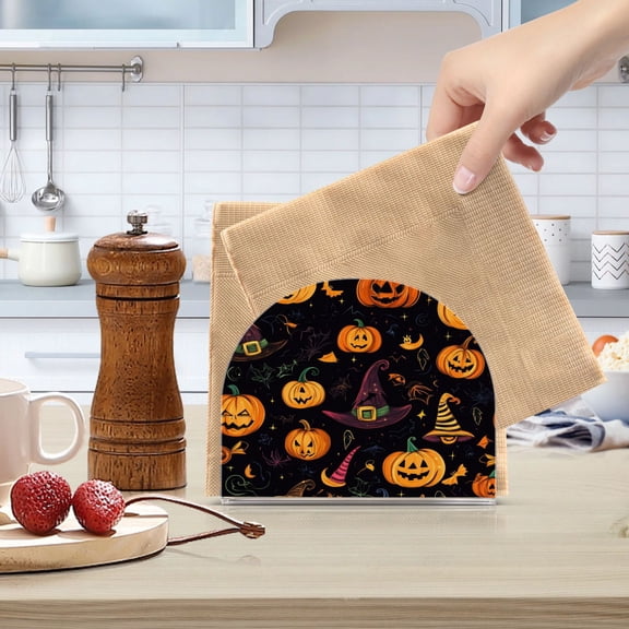Standing Dining Table Napkin Holder, Napkin Holder for Table Kitchen Acrylic Paper Tissue Organization, Dark Halloween Pattern