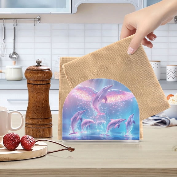 Standing Dining Table Napkin Holder, Napkin Holder for Table Kitchen Acrylic Paper Tissue Organization, Dolphins and Birds