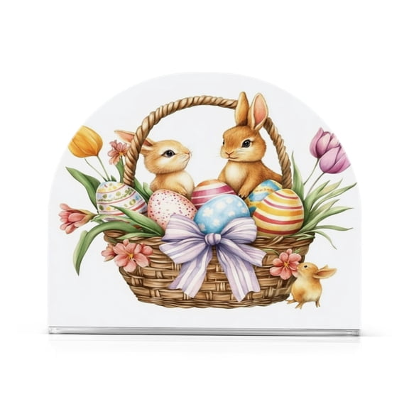 Standing Dining Table Napkin Holder, Napkin Holder for Table Kitchen Acrylic Paper Tissue Organization, Easter Basket with Bunnies