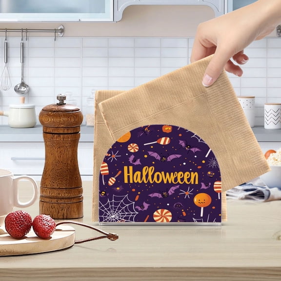 Standing Dining Table Napkin Holder, Napkin Holder for Table Kitchen Acrylic Paper Tissue Organization, Featuring Cartoonish Halloween Celebration