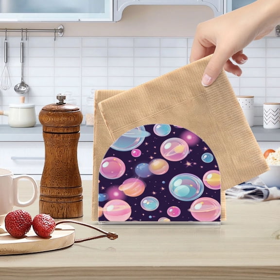 Standing Dining Table Napkin Holder, Napkin Holder for Table Kitchen Acrylic Paper Tissue Organization, Floating Bubbles Pattern