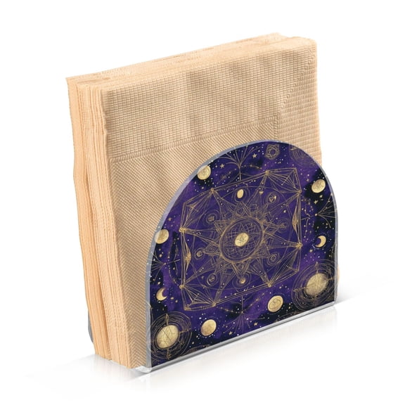 Standing Dining Table Napkin Holder, Napkin Holder for Table Kitchen Acrylic Paper Tissue Organization, Gold Celestial Pattern