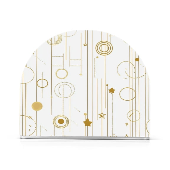 Standing Dining Table Napkin Holder, Napkin Holder for Table Kitchen Acrylic Paper Tissue Organization, Gold and White Geometric Pattern