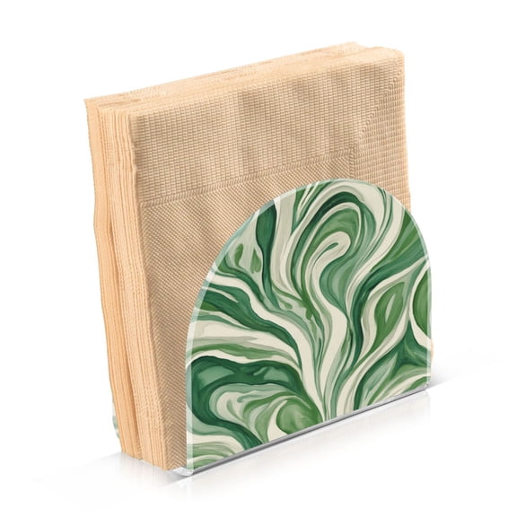 Standing Dining Table Napkin Holder, Napkin Holder for Table Kitchen Acrylic Paper Tissue Organization, Green and White Swirling Lines