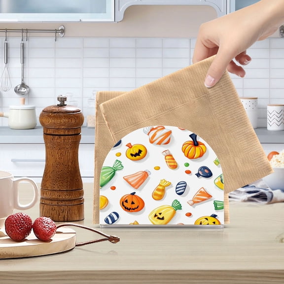 Standing Dining Table Napkin Holder, Napkin Holder for Table Kitchen Acrylic Paper Tissue Organization, Halloween Candies White Background