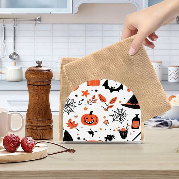 Standing Dining Table Napkin Holder, Napkin Holder for Table Kitchen Acrylic Paper Tissue Organization, Halloween Cute Doodle