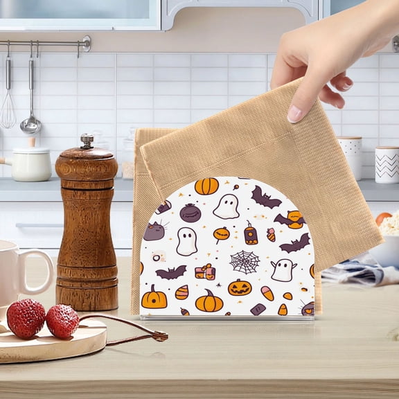 Standing Dining Table Napkin Holder, Napkin Holder for Table Kitchen Acrylic Paper Tissue Organization, Halloween Cute Pattern