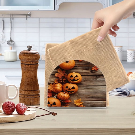 Standing Dining Table Napkin Holder, Napkin Holder for Table Kitchen Acrylic Paper Tissue Organization, Halloween Cute Pumpkin