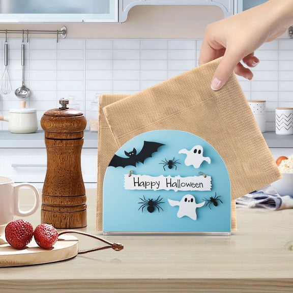 Standing Dining Table Napkin Holder, Napkin Holder for Table Kitchen Acrylic Paper Tissue Organization, Halloween Decoration with Paper