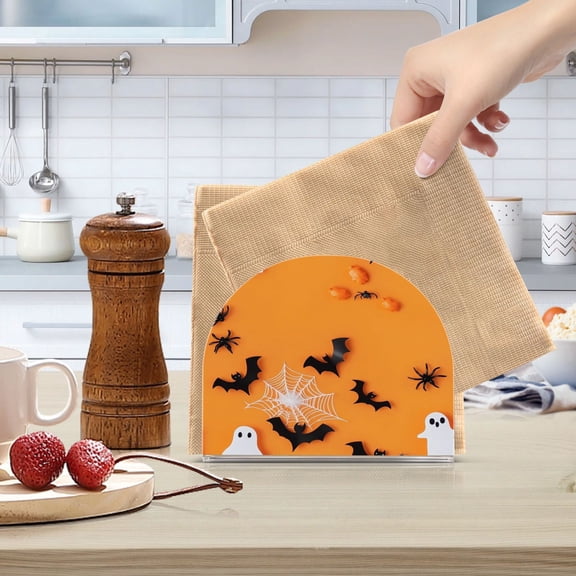 Standing Dining Table Napkin Holder, Napkin Holder for Table Kitchen Acrylic Paper Tissue Organization, Halloween Decorations Black