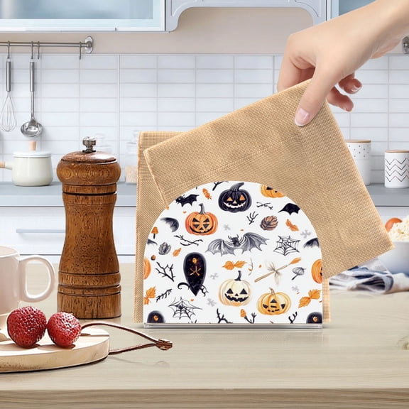 Standing Dining Table Napkin Holder, Napkin Holder for Table Kitchen Acrylic Paper Tissue Organization, Halloween Elements Pattern