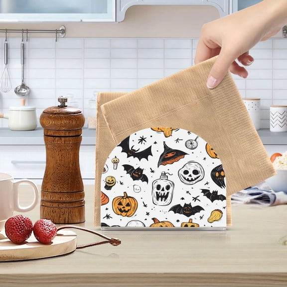 Standing Dining Table Napkin Holder, Napkin Holder for Table Kitchen Acrylic Paper Tissue Organization, Halloween Elements and Skeleton