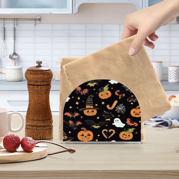 Standing Dining Table Napkin Holder, Napkin Holder for Table Kitchen Acrylic Paper Tissue Organization, Halloween Motif Featuring