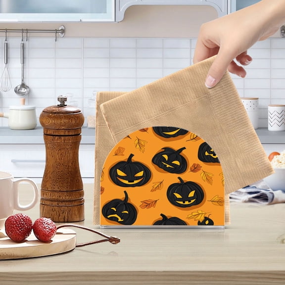 Standing Dining Table Napkin Holder, Napkin Holder for Table Kitchen Acrylic Paper Tissue Organization, Halloween Orange Pumpkin Pattern
