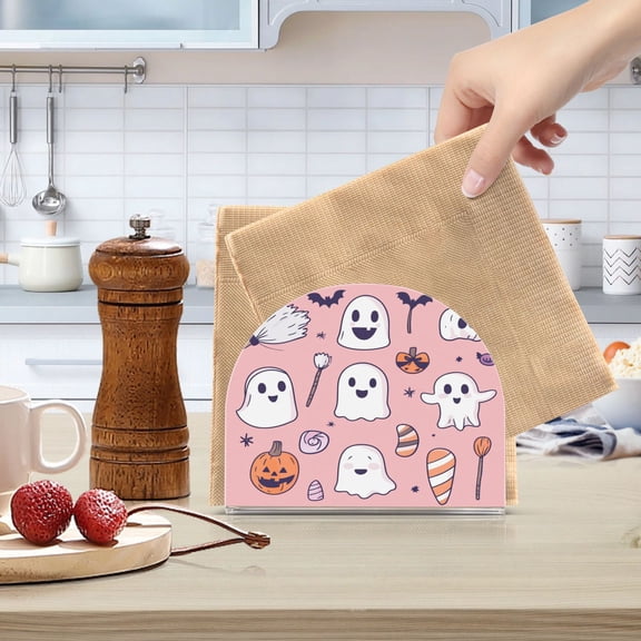 Standing Dining Table Napkin Holder, Napkin Holder for Table Kitchen Acrylic Paper Tissue Organization, Halloween Pink Cute Elements