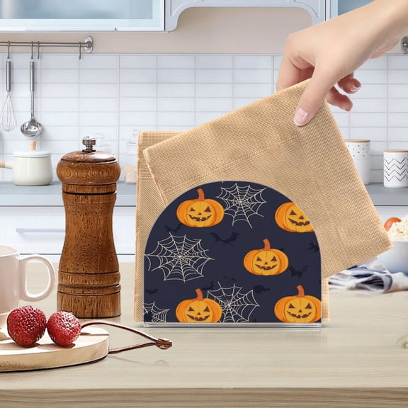 Standing Dining Table Napkin Holder, Napkin Holder for Table Kitchen Acrylic Paper Tissue Organization, Halloween Pumpkin and Spider Webs