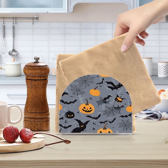 Standing Dining Table Napkin Holder, Napkin Holder for Table Kitchen Acrylic Paper Tissue Organization, Halloween Pumpkins and Bat