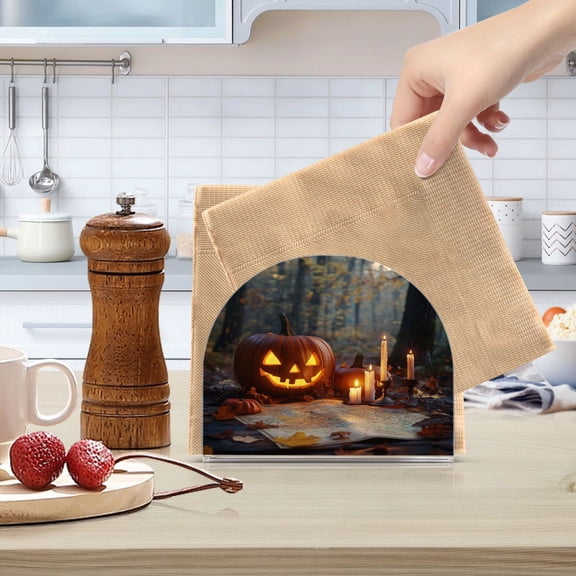 Standing Dining Table Napkin Holder, Napkin Holder for Table Kitchen Acrylic Paper Tissue Organization, Halloween Pumpkins and Candles