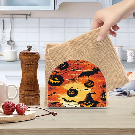 Standing Dining Table Napkin Holder, Napkin Holder for Table Kitchen Acrylic Paper Tissue Organization, Halloween Themed Pattern