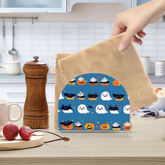 Standing Dining Table Napkin Holder, Napkin Holder for Table Kitchen Acrylic Paper Tissue Organization, Halloween-themed Designs