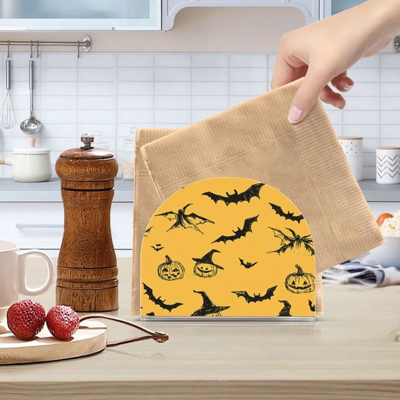 Standing Dining Table Napkin Holder, Napkin Holder for Table Kitchen Acrylic Paper Tissue Organization, Halloween-themed Hand-drawn Pattern