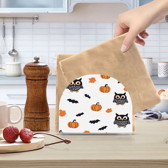 Standing Dining Table Napkin Holder, Napkin Holder for Table Kitchen Acrylic Paper Tissue Organization, Halloween-themed Pattern with Owls