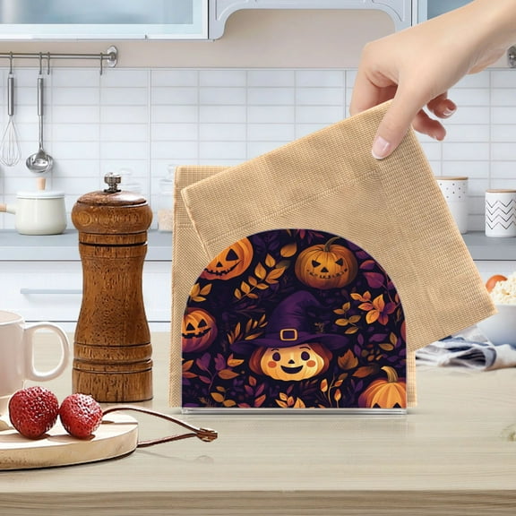 Standing Dining Table Napkin Holder, Napkin Holder for Table Kitchen Acrylic Paper Tissue Organization, Hand-drawn Halloween Pumpkin