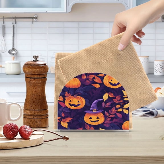 Standing Dining Table Napkin Holder, Napkin Holder for Table Kitchen Acrylic Paper Tissue Organization, Hand-drawn Halloween Pumpkins