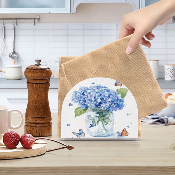Standing Dining Table Napkin Holder, Napkin Holder for Table Kitchen Acrylic Paper Tissue Organization, Hydrangeas and Butterflies
