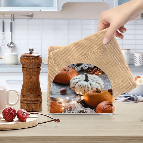 Standing Dining Table Napkin Holder, Napkin Holder for Table Kitchen Acrylic Paper Tissue Organization, Lace and Autumn Decorations