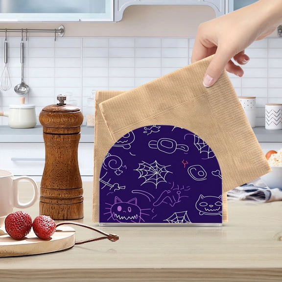 Standing Dining Table Napkin Holder, Napkin Holder for Table Kitchen Acrylic Paper Tissue Organization, Light Outline Halloween