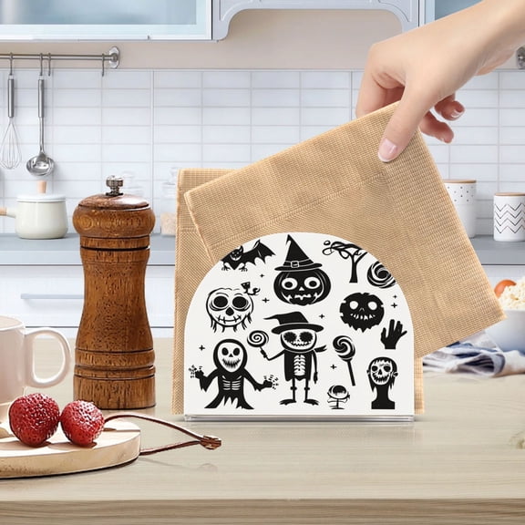 Standing Dining Table Napkin Holder, Napkin Holder for Table Kitchen Acrylic Paper Tissue Organization, Logo with Various Halloween