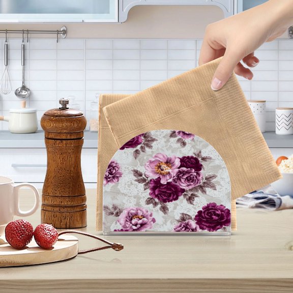 Standing Dining Table Napkin Holder, Napkin Holder for Table Kitchen Acrylic Paper Tissue Organization, Magenta Roses