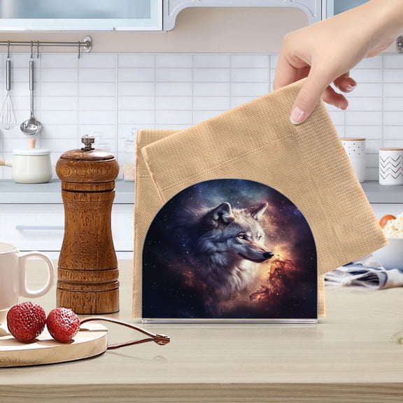 Standing Dining Table Napkin Holder, Napkin Holder for Table Kitchen Acrylic Paper Tissue Organization, Majestic Wolf