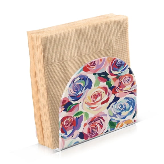 Standing Dining Table Napkin Holder, Napkin Holder for Table Kitchen Acrylic Paper Tissue Organization, Modern Art Roses