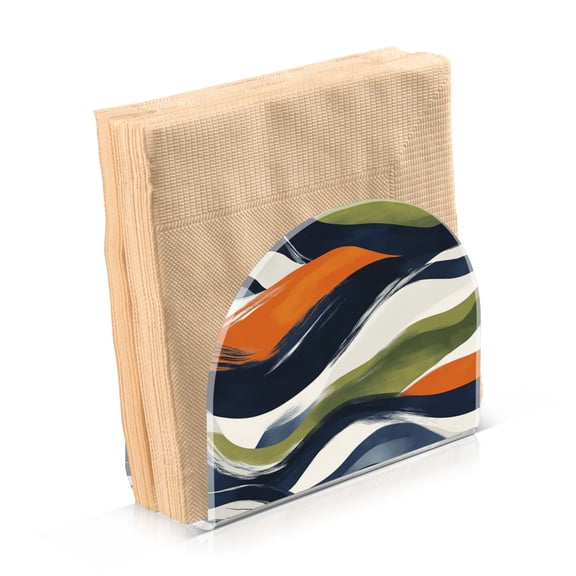 Standing Dining Table Napkin Holder, Napkin Holder for Table Kitchen Acrylic Paper Tissue Organization, Navy Blue Abstract Pattern