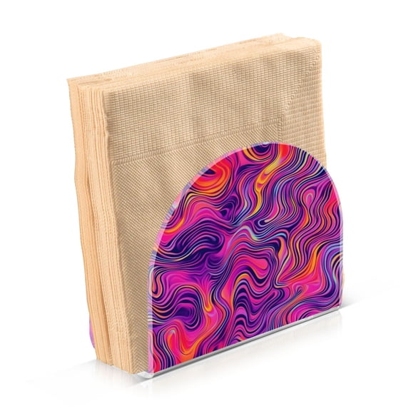 Standing Dining Table Napkin Holder, Napkin Holder for Table Kitchen Acrylic Paper Tissue Organization, Neon Pink Wavy Lines