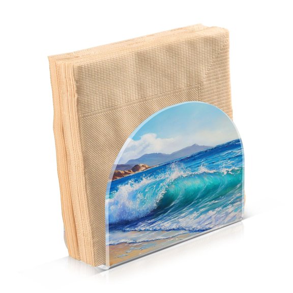 Standing Dining Table Napkin Holder, Napkin Holder for Table Kitchen Acrylic Paper Tissue Organization, Ocean Waves