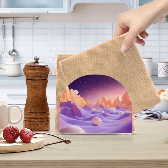 Standing Dining Table Napkin Holder, Napkin Holder for Table Kitchen Acrylic Paper Tissue Organization, Orange Fantasy Mountains