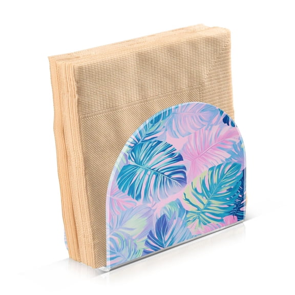 Standing Dining Table Napkin Holder, Napkin Holder for Table Kitchen Acrylic Paper Tissue Organization, Pastel Pink Palm Leaves