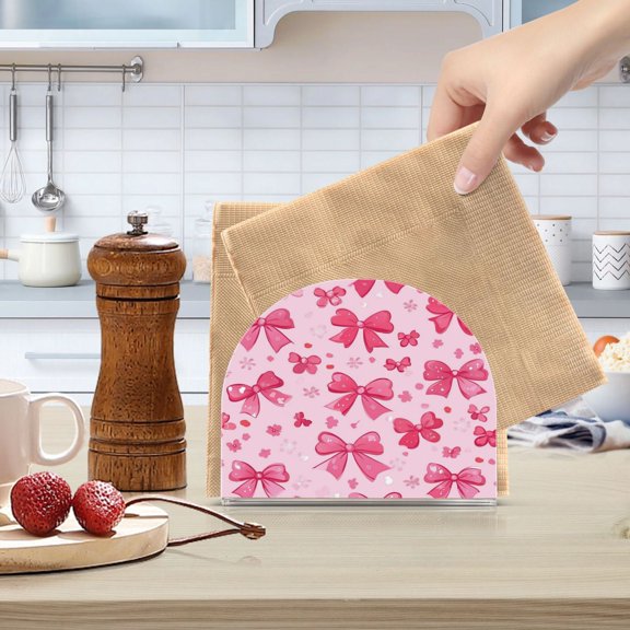 Standing Dining Table Napkin Holder, Napkin Holder for Table Kitchen Acrylic Paper Tissue Organization, Pink Cute Bows