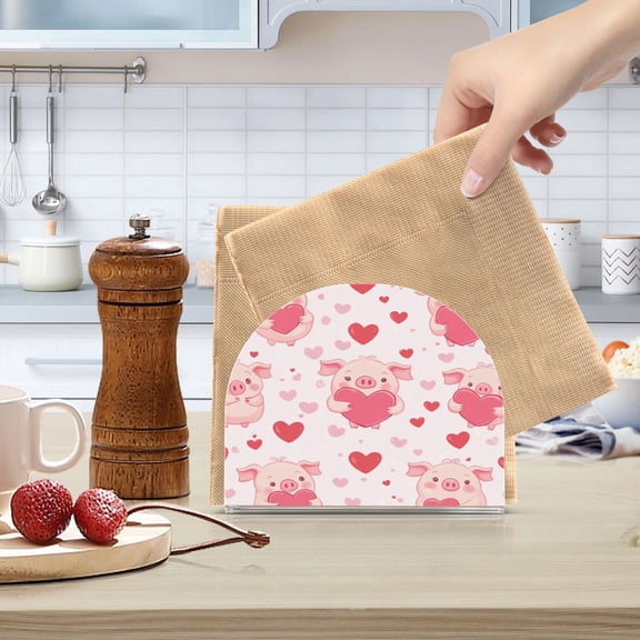 Standing Dining Table Napkin Holder, Napkin Holder for Table Kitchen Acrylic Paper Tissue Organization, Pink Cute Pigs