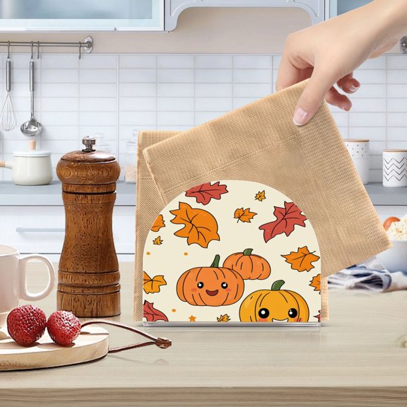 Standing Dining Table Napkin Holder, Napkin Holder for Table Kitchen Acrylic Paper Tissue Organization, Pumpkins and Autumn Leaves