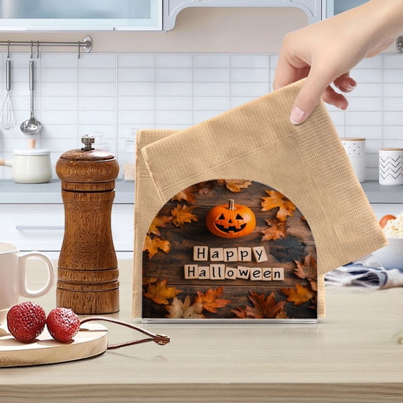 Standing Dining Table Napkin Holder, Napkin Holder for Table Kitchen Acrylic Paper Tissue Organization, Pumpkins and Leaves Around It