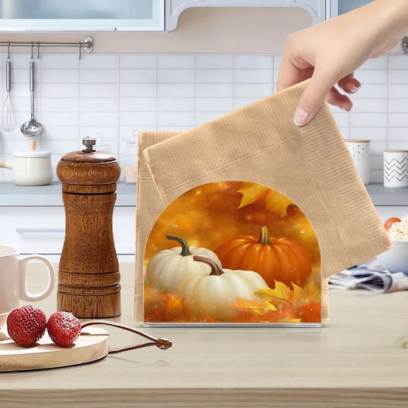 Standing Dining Table Napkin Holder, Napkin Holder for Table Kitchen Acrylic Paper Tissue Organization, Pumpkins and Leaves