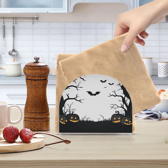 Standing Dining Table Napkin Holder, Napkin Holder for Table Kitchen Acrylic Paper Tissue Organization, Pumpkins and Trees