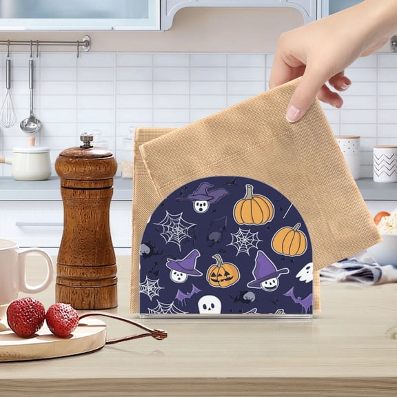 Standing Dining Table Napkin Holder, Napkin Holder for Table Kitchen Acrylic Paper Tissue Organization, Purple Halloween-themed Pattern